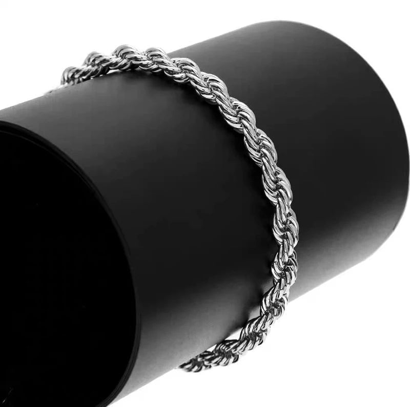 Fashion Waterproof Mens Stainless Steel Silver 6mm Rope Chain Bracelet Wholesale