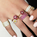 Ins Hot Selling Women Flower Ring 18K Real Gold Plated Multiple Colors Zircon Hand Jewelry Female Fashion Personality Ring