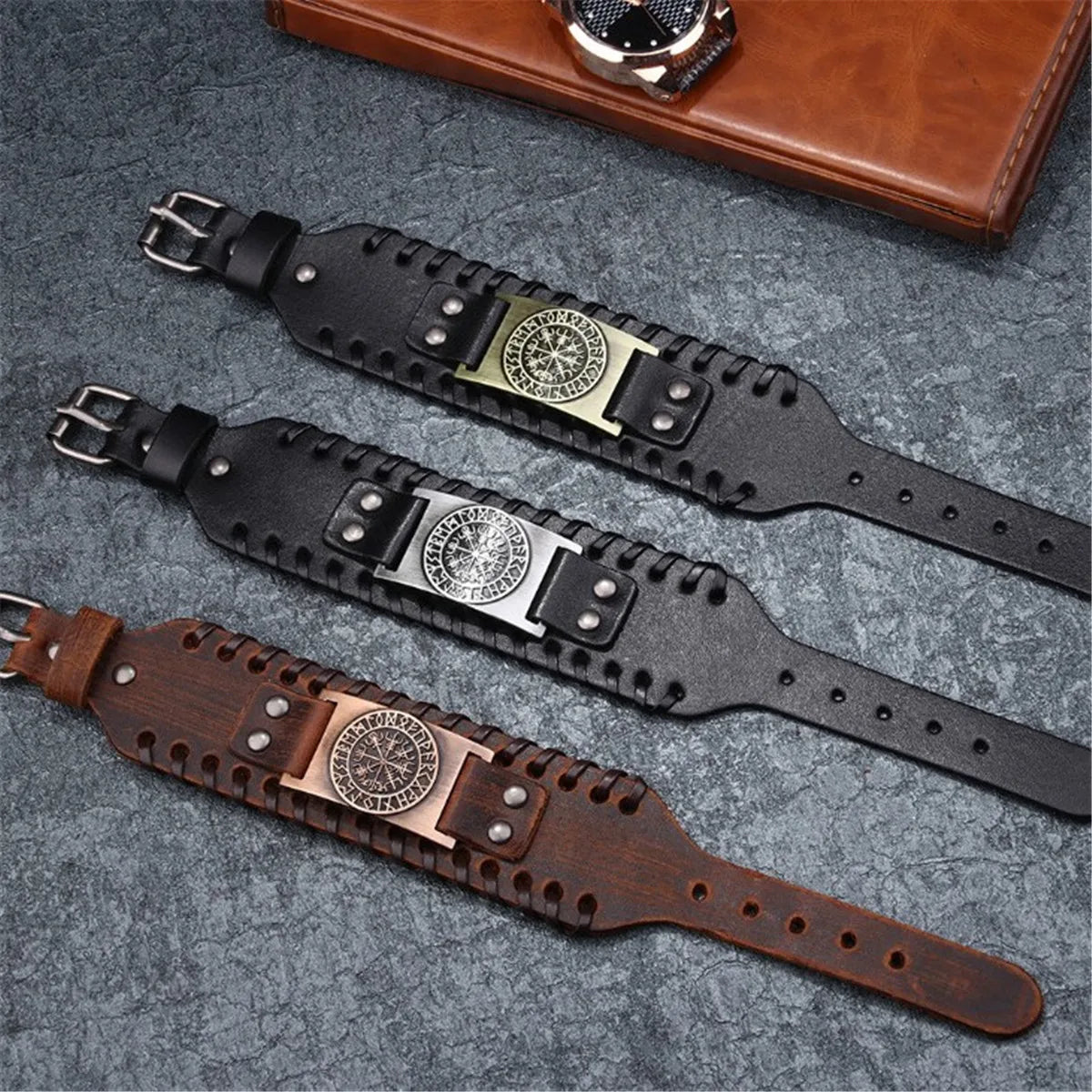 Irish Knot Slavic Kolovrat Wicca Norse Runes Leather Bracelets Vintage Cuff Wristband Charms Jewelry Punk Adjustable for Men's