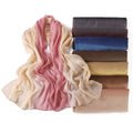 Gradient Color Pleated Cap Long Scarf for Spring Summer Soft Breathable Thin Pleats Cotton Linen Polyester Dot Letter Muslim