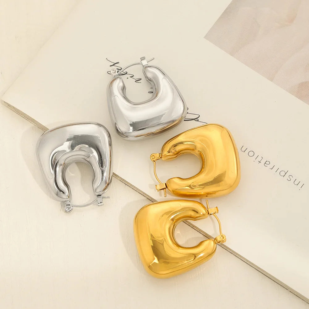Ins Popular 18k Gold Plated Hollow Square Hoop Earrings Waterproof Stainless Steel Chunky Earrings for Women Jewelry Wholesale
