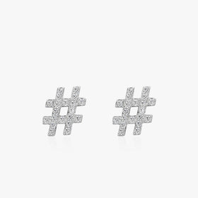 Ailmay Top Quality Real 925 Sterling Silver # Shape Symbol Clear Zircon Stud Earrings for Women Girls Party Accessories Jewelry
