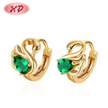 Wholesale Bulk in Stock Swan Women Huggie Earrings 18k Gold Plated Green Zirconia Brass Jewelry Accessories Producer