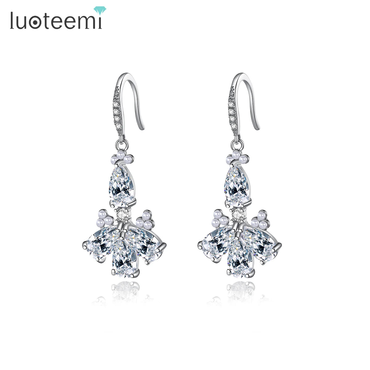 LUOTEEMI Flower Cz Brand Zircon Lady Cubic Zirconia 2022 Earing for Wedding Pearl Drop Earrings