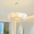 Hot Sale Round Ring White Feather Post Modern Chandelier Lighting for Living Room Dining Room Villa Staircase