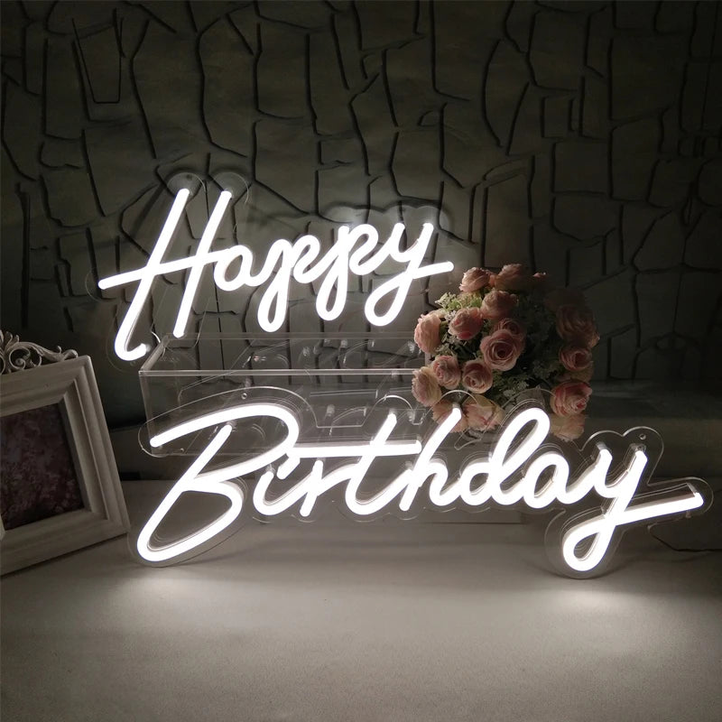 Happy Birthday Neon Sign Wall Decor for Company Name Logo Wedding Residential Party Led Light Neon Sign Custom Neon Light Sign