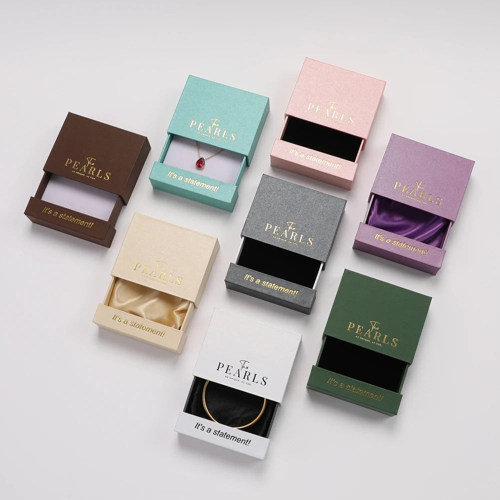 Handmade Recyclable Paper Jewelry Drawer Box Custom Logo Slide Gift Box for Earring Necklace Bracelet Ring Storage Packaging