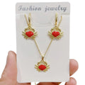 S11463 Fashion Cute 18k Gold Plated CZ Pave Turtle Pearl Enamel Crab Charm Earring and Layering Necklace Beach Jewelry Sets