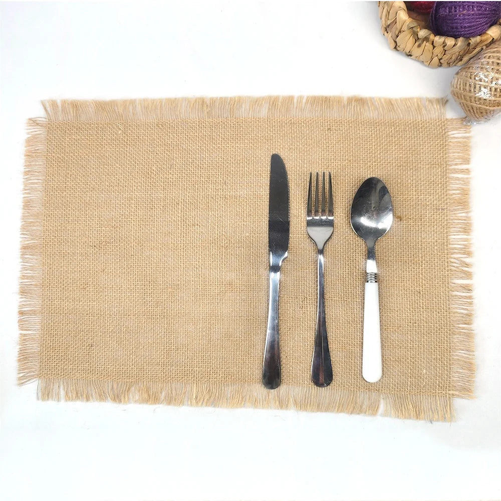Eco-Friendly Rectangle Hessian Placemats Natural 100% Burlap Jute Placemats with Fringed