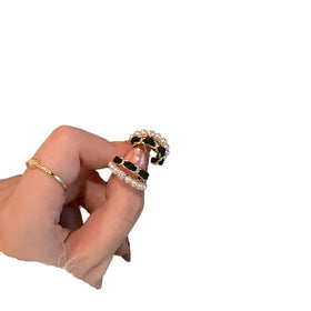Superior Gold Plated Black Velvet Pearl Huggie Earrings for Women Trendy Studs with Zircon Main Stone Enhanced Personality