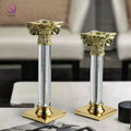 Golden Centerpieces Candlestick Stand Metal Crystal Candle Cup European Style Roman Column Candle Holder for Wedding Home Decor