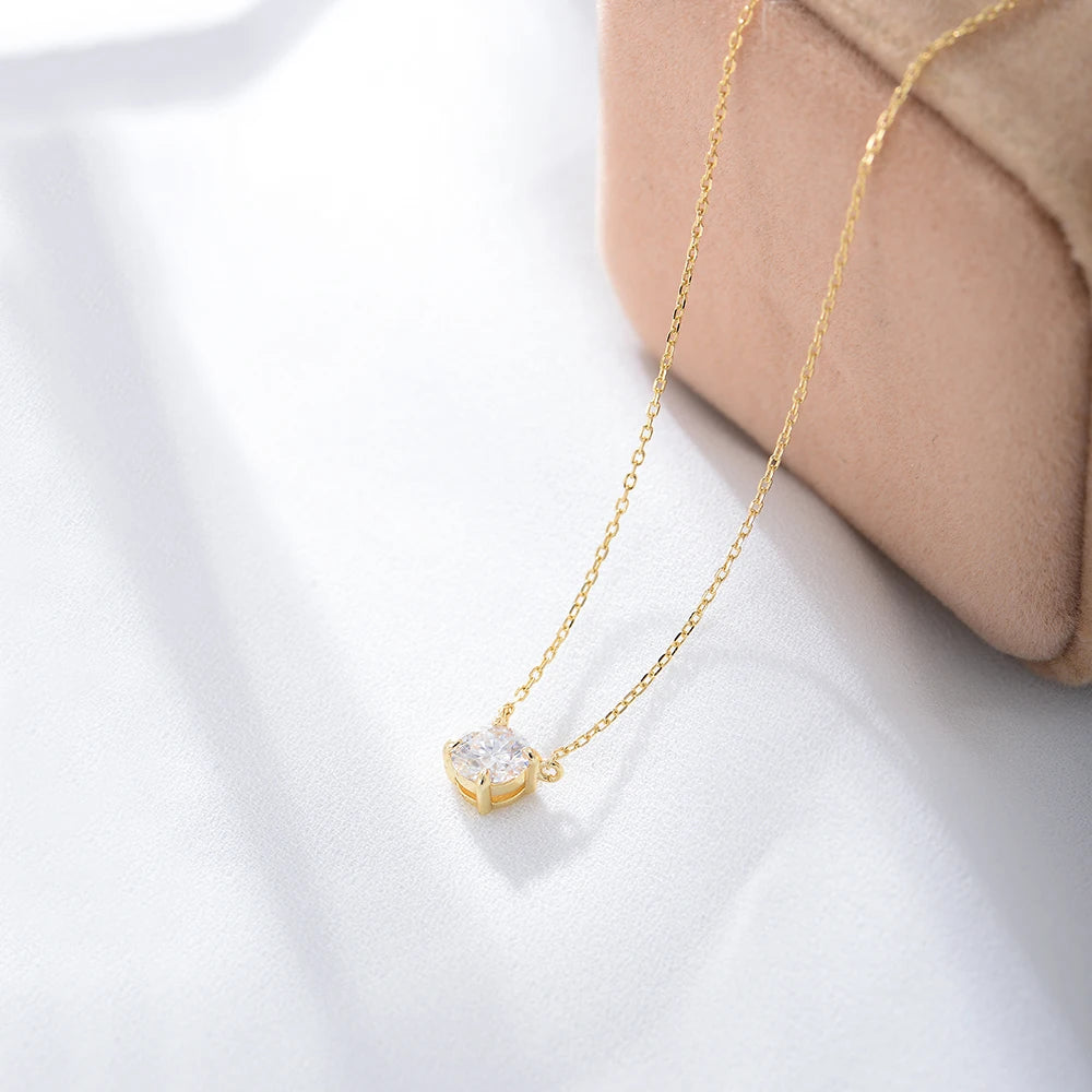KN2038  Newest Design 925 Silver Round Single Charm Clavicle Single Custom Diamond Necklace