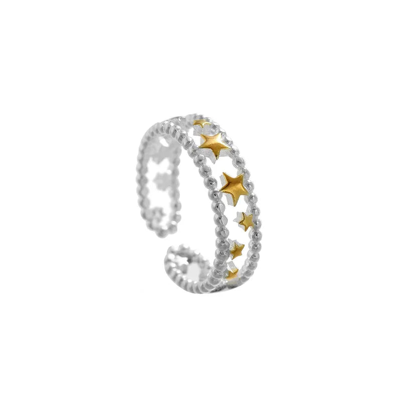 Korean S925 Sterling Silver Temperament Versatile Lovely Star Ring Opening Ring Female Fashion Silver Ornaments
