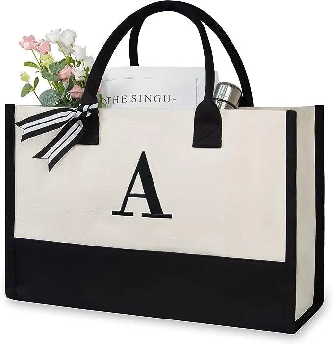 Ruth Personalized Initial Monogrammed Beach Tote Bag with Summer Gift Embroidery Lady Fashion Style Canvas
