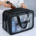 Custom Clear Leather Travel Zipper Black Blue See-through Water Resistant Soft Handle Cosmetic Wash Skincare Makeup Bag