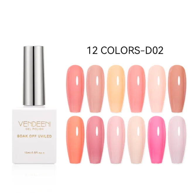 Vendeeni OEM Free Sample logo Design Uv Polish Gel Nail Polish Wholesale Soak Off Uv Nail Gel Polish 12Color Nail Art Gel