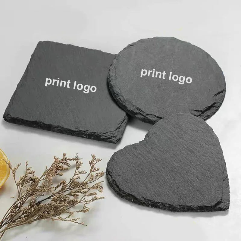 Heat Insulation Natural Rock Coaster Cup Mat Custom Logo Square Round Black Blank Drink Stone Slate Coasters