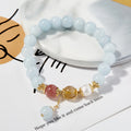 Blue Natural Stone Aquamarine String Beads Strawberry Crystal Gold Rutilated Quartz Charm Bracelets for Women