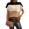 2025 Spring and Summer New Tops Women Temperament Casual Color Collision Round Neck Pullover Short Sleeve Sweater