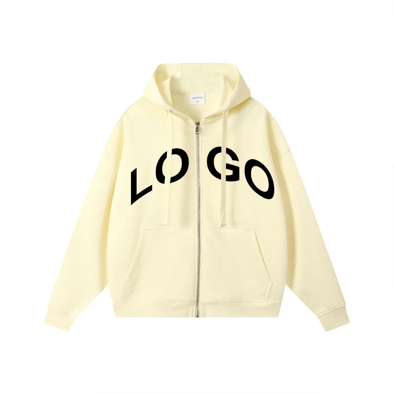 Hot Selling Unisex Plain Color Blank Custom Logo Embroidery Zip up Hoodies Oversized Zipper Jacket Hoodie for Men