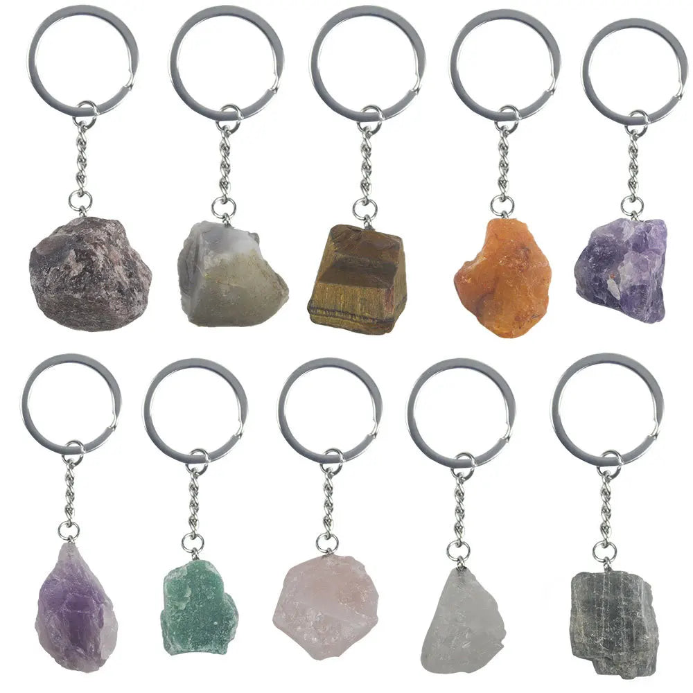 HZ Hongzhuo Natural Stone Key Ring_ Crystal Agate Irregular Hanging Ring Bare Stone Jewelry Accessories Raw Stone Key Chain Souvenirs Gift