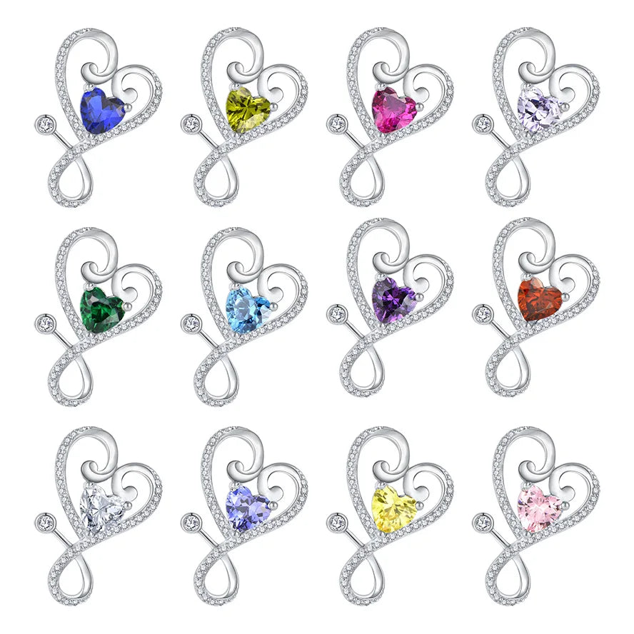 Silver 925 Women's Fashion Jewelry Heart Pendant with Colorful Zircon Gemstones Rhodium Plated Birthday Gift
