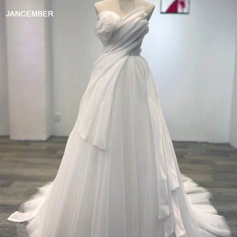 New Design Elegant Simple Wedding Dresses Vintage A-Line Beach Wedding Gowns Custom Made Boho Bridal Gown Wm51