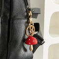 Luxury Gold Metal Mushroom Keychain Matte Enamel Rhinestone Bag Pendant