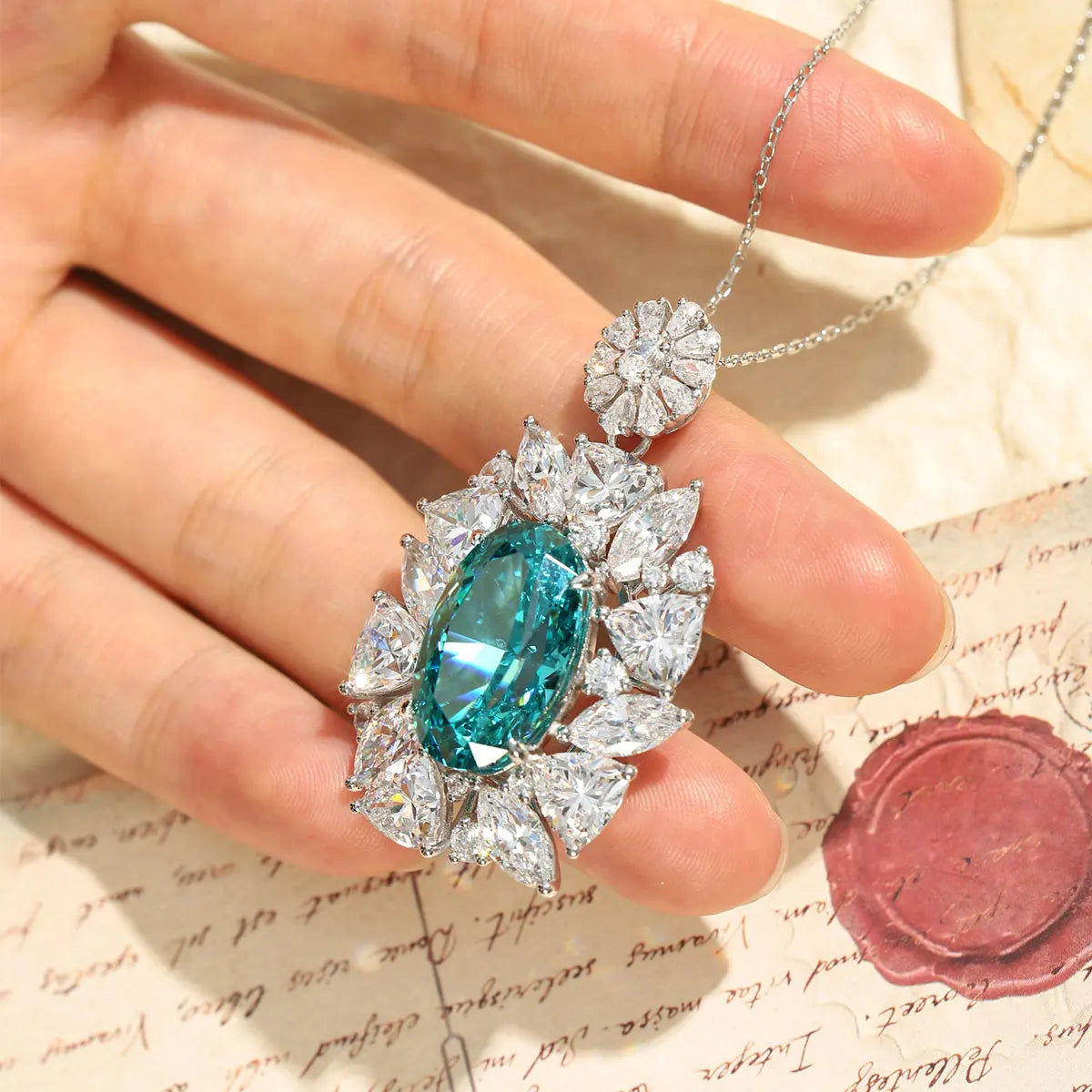 Latest 925 Sterling Silver Lab Grown Paraiba Oval Shape Blue Color Tourmaline Silver Pendant Necklace