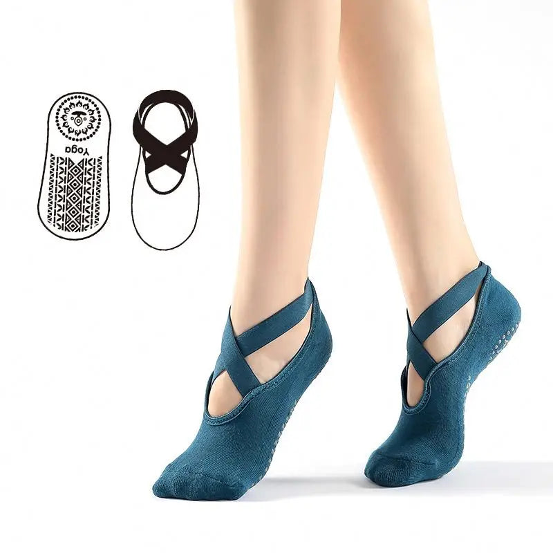 Wholesale Women Gym Dance Ballet Sport Exercise Anti-Slip Cotton Non Slip Massage Fitness Cross Straps Pilates Yoga Socks
