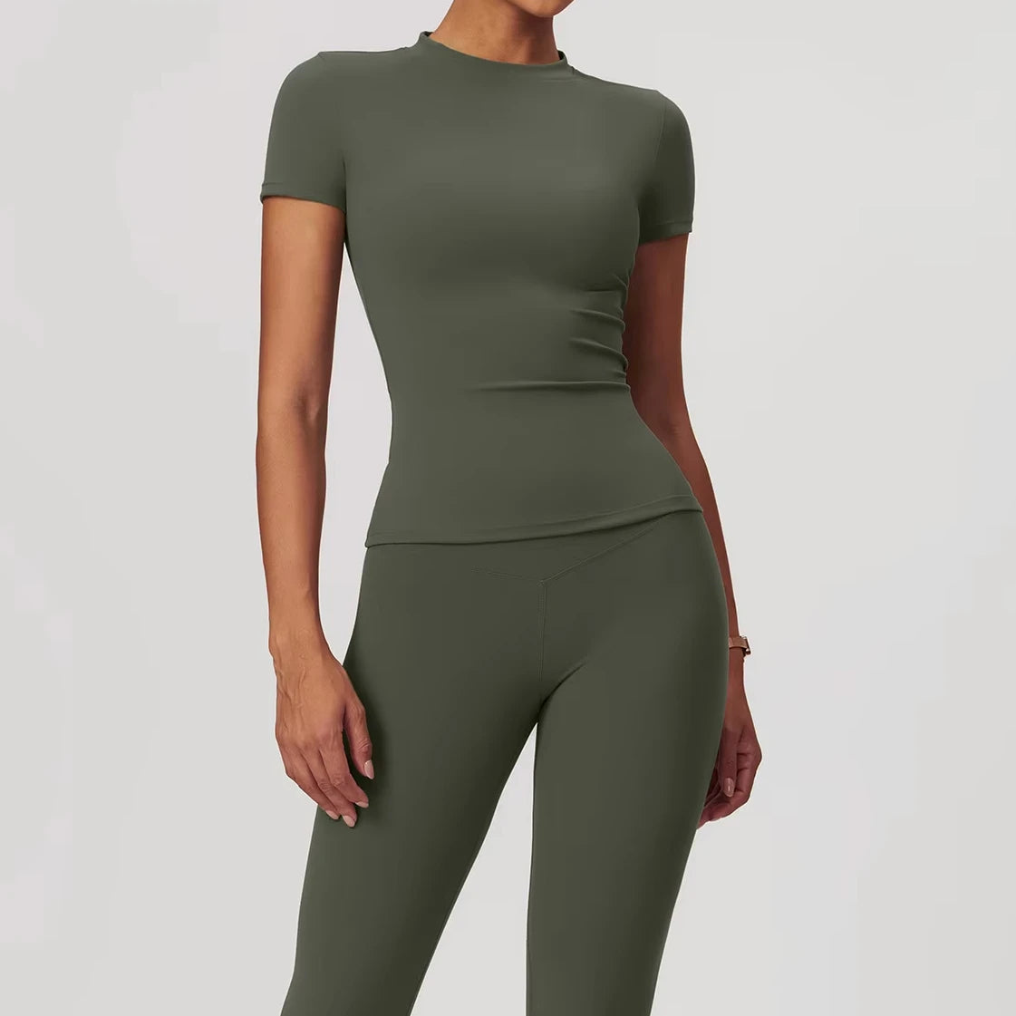 Fitness Summer Two Pieces Yoga Set Short Sleeve Yoga Shirt High Waist Butt Lifting Yoga Leggings for Women