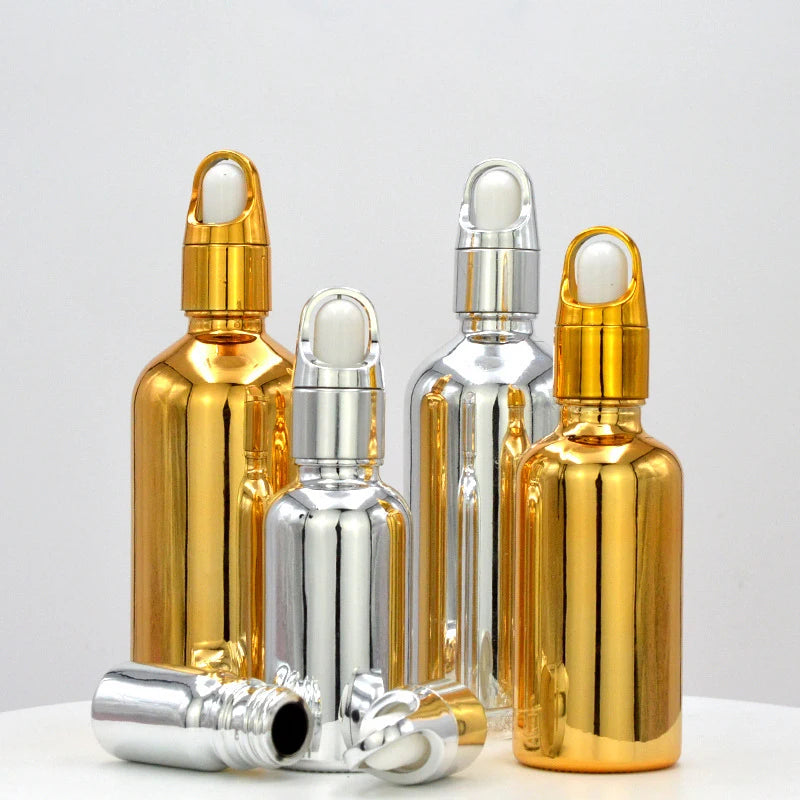 UV Electroplate Silver 5ml-100ml Empty Perfume Oil Bottles Refillable Essential Oil Glass Containers with Screw Cap Seal