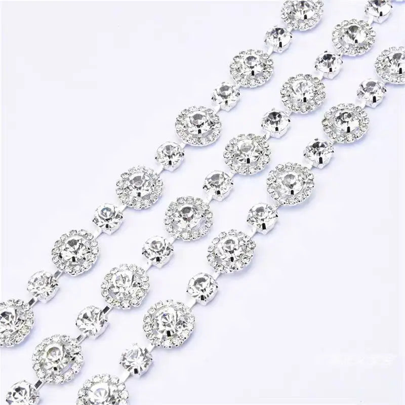 Wholesale Crystal Rhinestone Trim Chain Silver Back Glass Clean Sew-On Technique Bridal Wedding Dress Decoration Metal