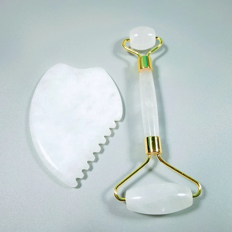 DIY 2023 Crystal Hot Sales Skin Care Tools Custom 100% Natural Crystal Facial Face White Jade Roller Gua Sha Jade Roller