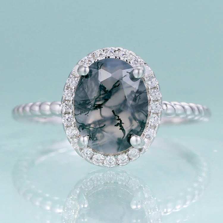 C4954 Quality Assurance Processes 925 Sterling Silver Natural Gemstone Green Fine Engagement Rings Moss Agate Ring