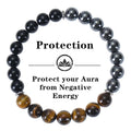 Natural Stone Hematite Obsidian Tiger Eye Bracelet Triple Protection Healing Crystal Beaded Bracelet for Men