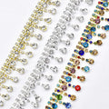 2.5cm Round Pendant Glass Rhinestone Fringe Crystal Tassel Metal Chain Trim for Shoes Dress Bags Decoration Garment Accessories