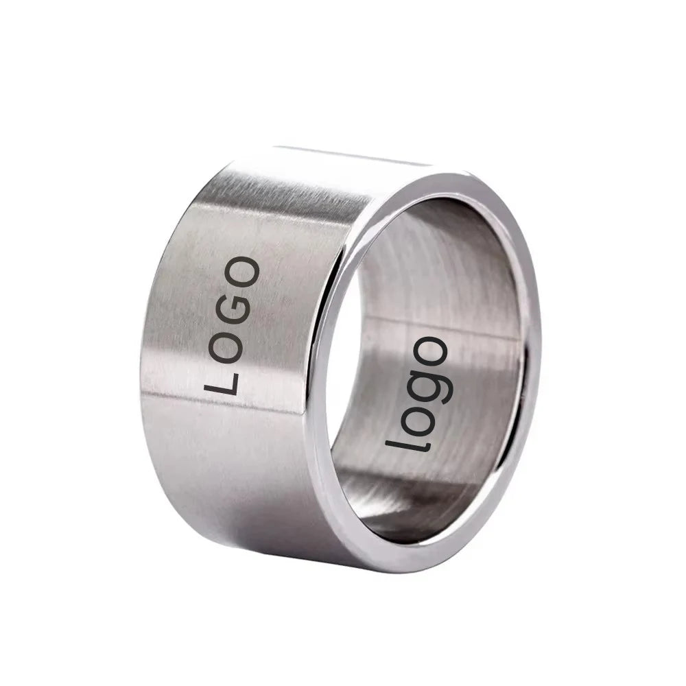 ShuoyeW 12MM Stainless Steel Steel Ring Silver Black Gold Sand Matte Brushed Basic Stainless Steel Ring Finger Ring 415