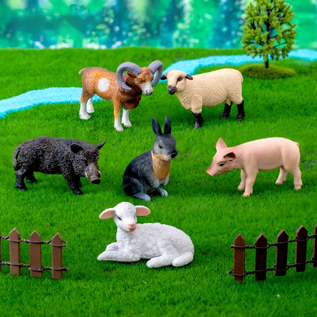 Miniature Figurines DIY Kids Forest Animal Toy Simulation Pig and Sheep Resin Party Farm Set Children's Educational Play Sets