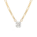 Gemnel Dress Jewelry 925 Silver 18k Gold baguette Diamond Shield Strength Figaro Chain Necklace