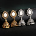 Women Gold Silver Handmade Gypsy Bohemian Oxidized Engrave Stud Beads Indian Small Bells Jhumki Earrings