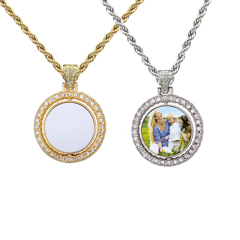 Customization New Reversible Photo Pendant Blanks Sublimation Necklace Double Sided Photo Jewelry