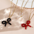 Go2boho Delicate Boho Fashion Jewelry Healing Woven Bow Necklaces With Link Chain for Women Lucky Crystal Beaded Accessory