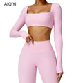 8518 New Women'S Fitness Apparel Ropa Deportiva Mujer Yoga Tops Activewear Workout Long Sleeve Crop Top