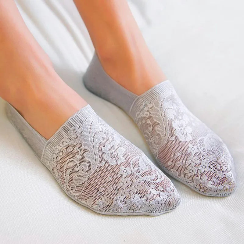 10 Pairs New Fashion Women Girls Summer Style Lace Flower Short  Antiskid Invisible Ankle Socks Female Boat Socks