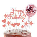 5-Inch Confetti Glitter Paper Star and Heart Multi-color Cake Toppers for Happy Birthday Cake Decoration