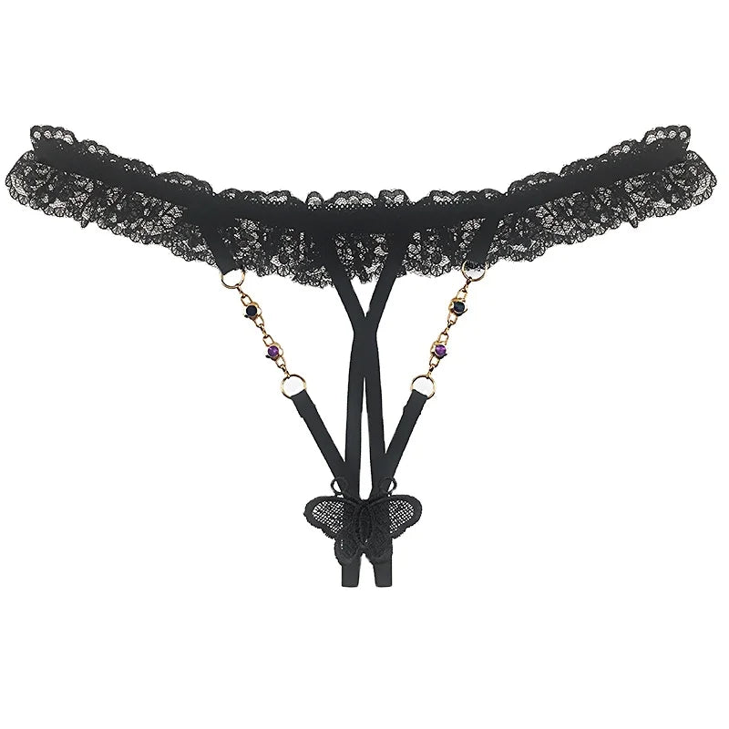 Super September Crystals Fully Transparent Open T-shaped Women Underwear G-string