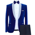 High Quality Custom Made Royal Blue Shawl Lapel Men Suits Elegant Groom Tuxedos Velvet Groomsmen Wedding Arket blazer Sets