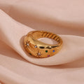 18K Gold Plated Stainless Steel Dome Ring with Colorful Zircon Fashion Statement Jewelry for Engagement Party Anniversary