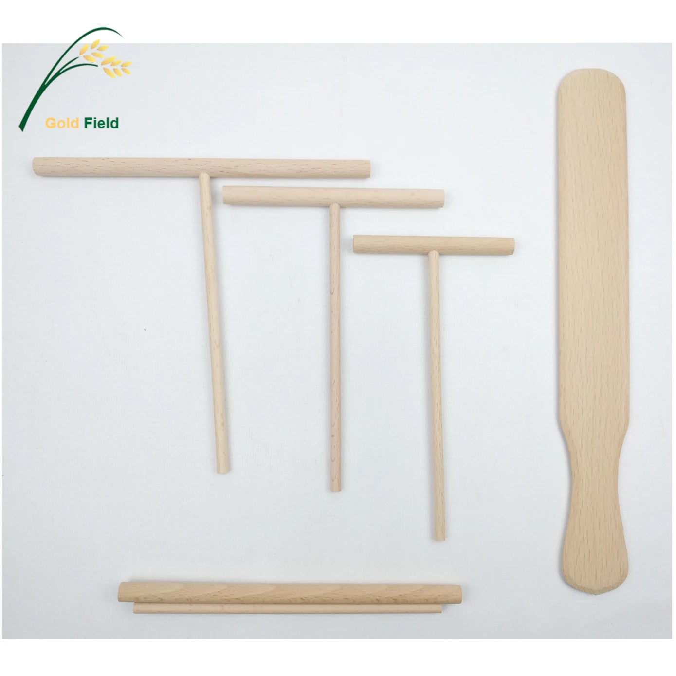 Gold Field Nature Beech Wood Kitchenware Pancake Crepes Spreader Spatula Set 3 Pieces Customizable Sizes Natural Wood Color